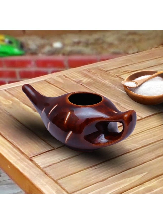 Porcelain Ceramic Neti Pot For Nasal Cleansing Sinus And Passages For Optimal Health (Chocolate)