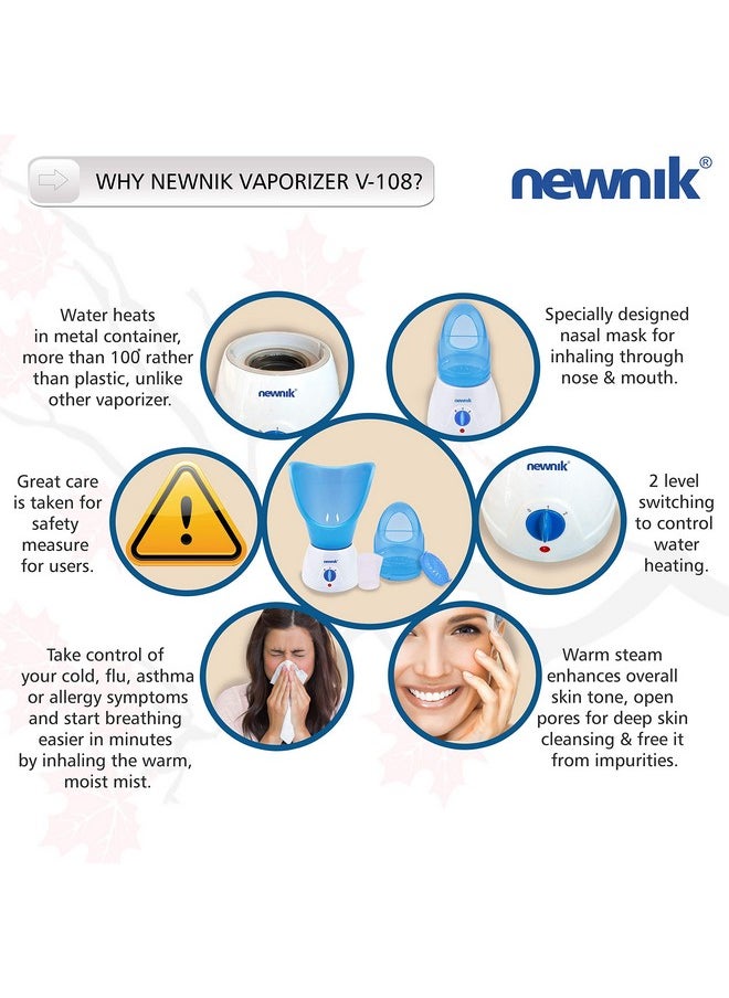 V108 Facial Vaporizer & Steamer For Cold And Cough, Facial Vaporizer Steamer, Steam Inhaler Machine, Steamer For Facial With 1 Year Warranty.