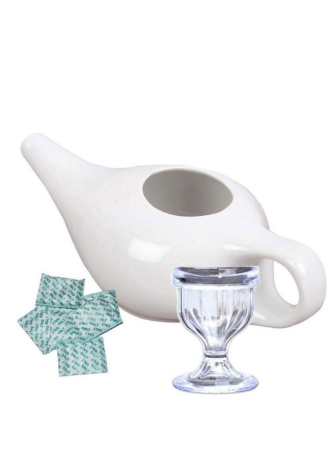 Porcelain Ceramic Neti Pot For Nasal Cleansing Sinus And Passages For Optimal Health, White