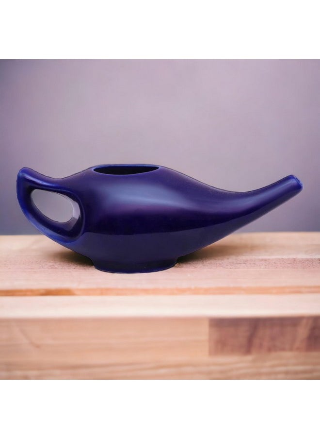 Porcelain Ceramic Neti Pot Drak Blue Color For Nasal Cleansing Sinus And Passages For Optimal Health | Compact And Natural Treatment (Blue Color)