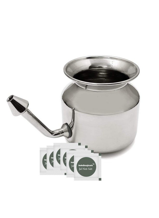 Stainless Steel Ayurvedic Jala Neti Pot For Sinus Congestion With 10 Sachet Of Salt Plus