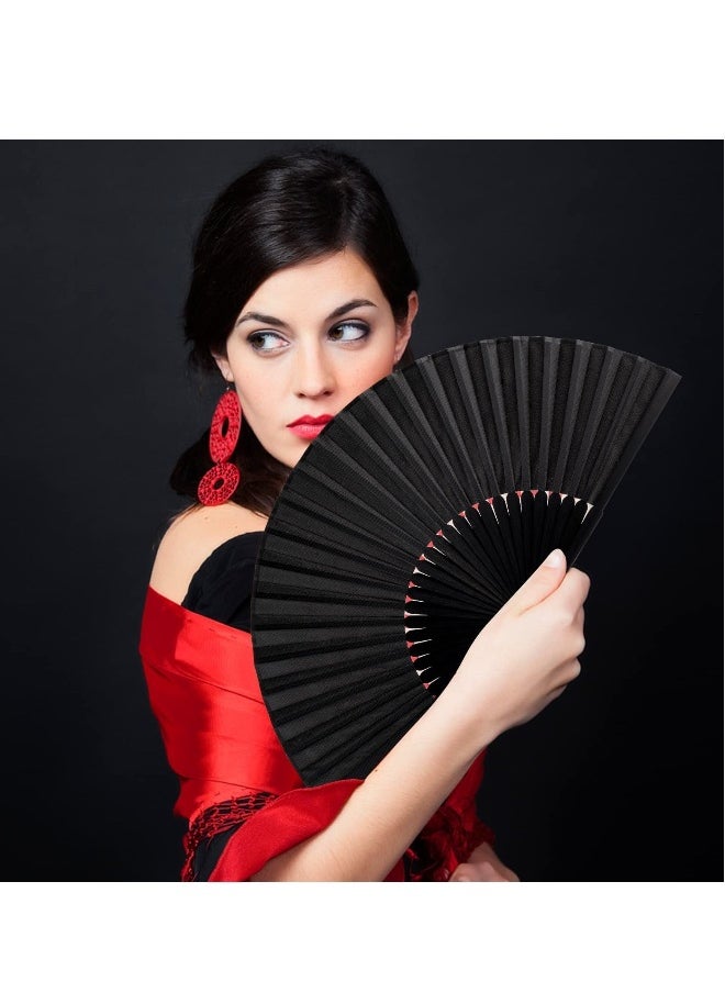 4 Pieces Folding Hand Fan, Black Silk Fabric Bamboo Ribs Hand Held, Chinese Japanese Vintage Silk Fans Fan for Wedding, Dancing, Church, Party, Gift Gift, DIY Creating