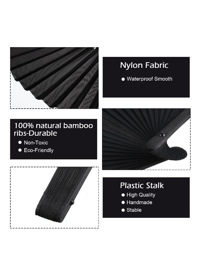 4 Pieces Folding Hand Fan, Black Silk Fabric Bamboo Ribs Hand Held, Chinese Japanese Vintage Silk Fans Fan for Wedding, Dancing, Church, Party, Gift Gift, DIY Creating