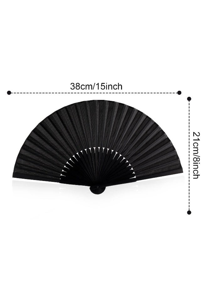 4 Pieces Folding Hand Fan, Black Silk Fabric Bamboo Ribs Hand Held, Chinese Japanese Vintage Silk Fans Fan for Wedding, Dancing, Church, Party, Gift Gift, DIY Creating