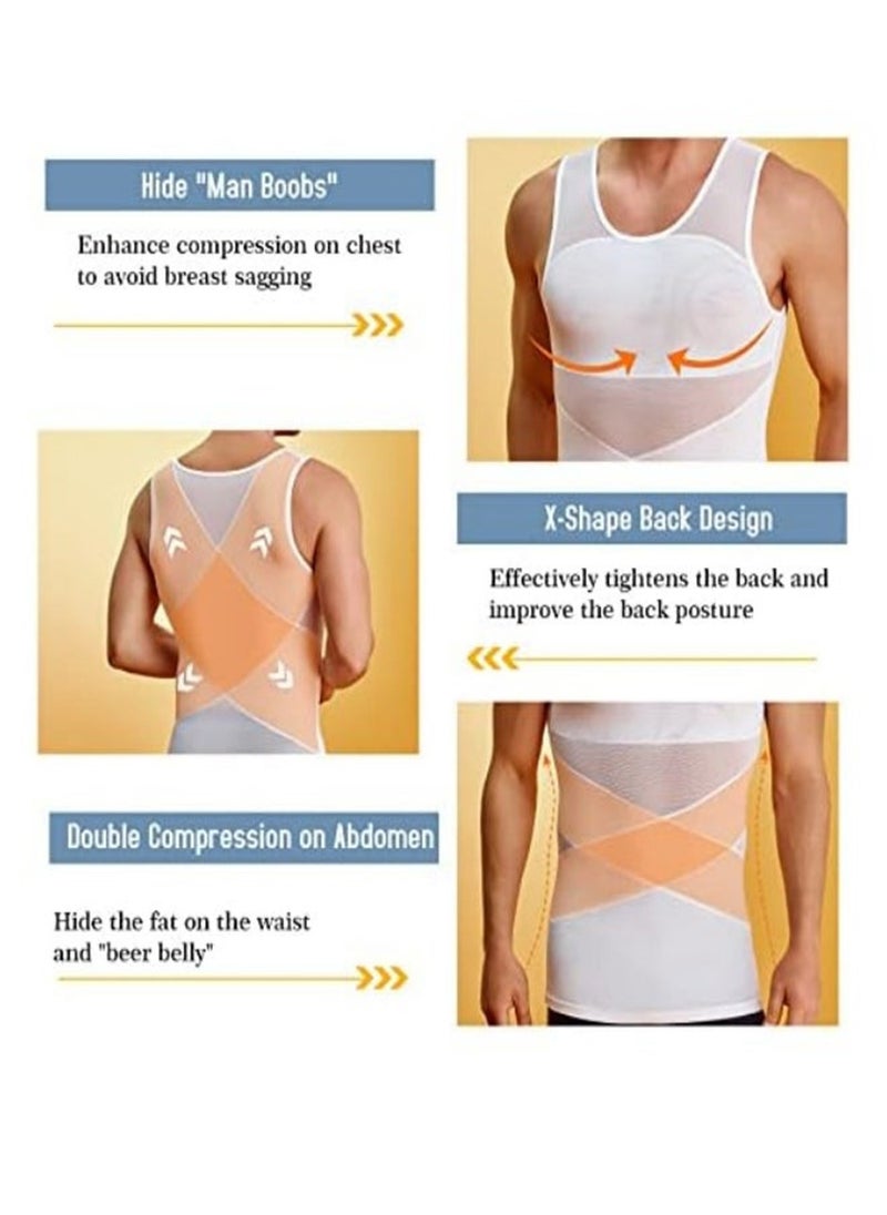 Men Chest Compression Vest Body Shaper Sleeveless Posture Corrector Slimming Tummy Control Waist Trimmer Mesh Tops Compression Shirt for Men Slimming Undershirt Body Shaper Tank top Shapewear Vest