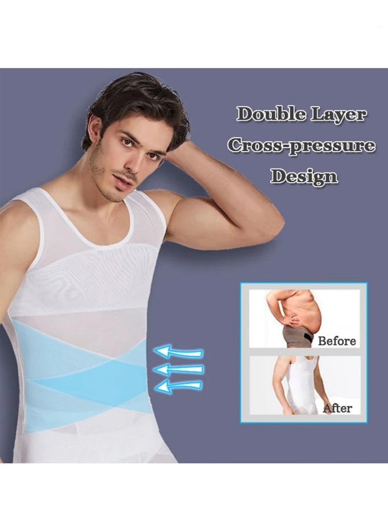 Men Chest Compression Vest Body Shaper Sleeveless Posture Corrector Slimming Tummy Control Waist Trimmer Mesh Tops Compression Shirt for Men Slimming Undershirt Body Shaper Tank top Shapewear Vest