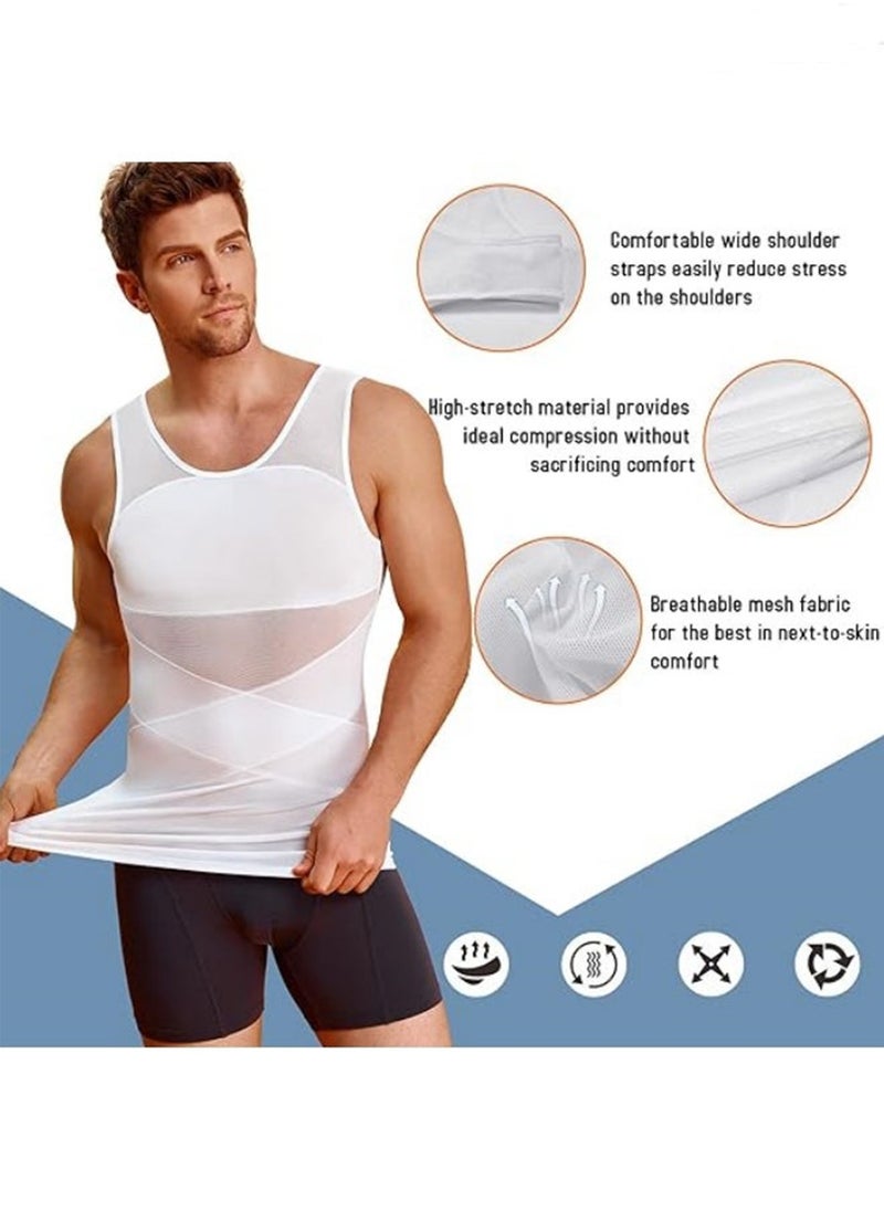 Men Chest Compression Vest Body Shaper Sleeveless Posture Corrector Slimming Tummy Control Waist Trimmer Mesh Tops Compression Shirt for Men Slimming Undershirt Body Shaper Tank top Shapewear Vest