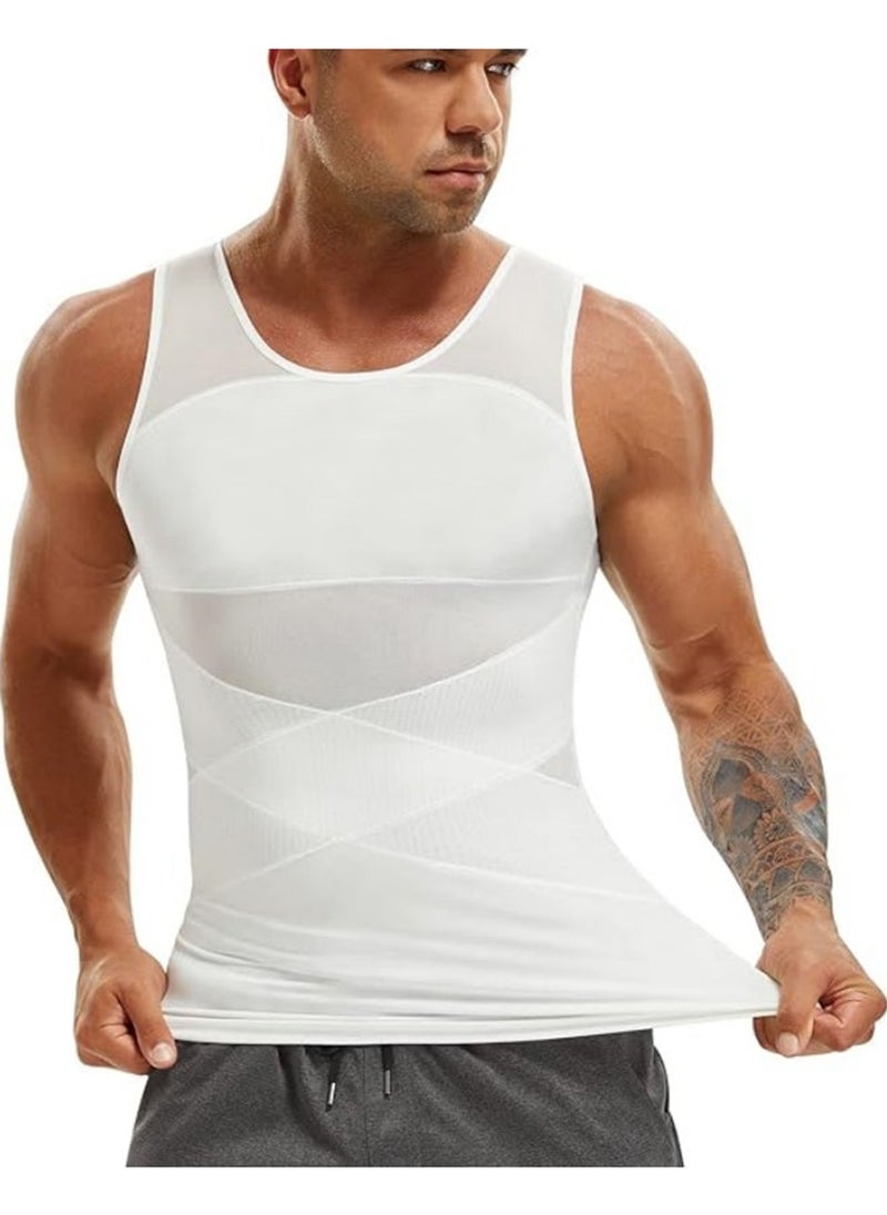 Men Chest Compression Vest Body Shaper Sleeveless Posture Corrector Slimming Tummy Control Waist Trimmer Mesh Tops Compression Shirt for Men Slimming Undershirt Body Shaper Tank top Shapewear Vest