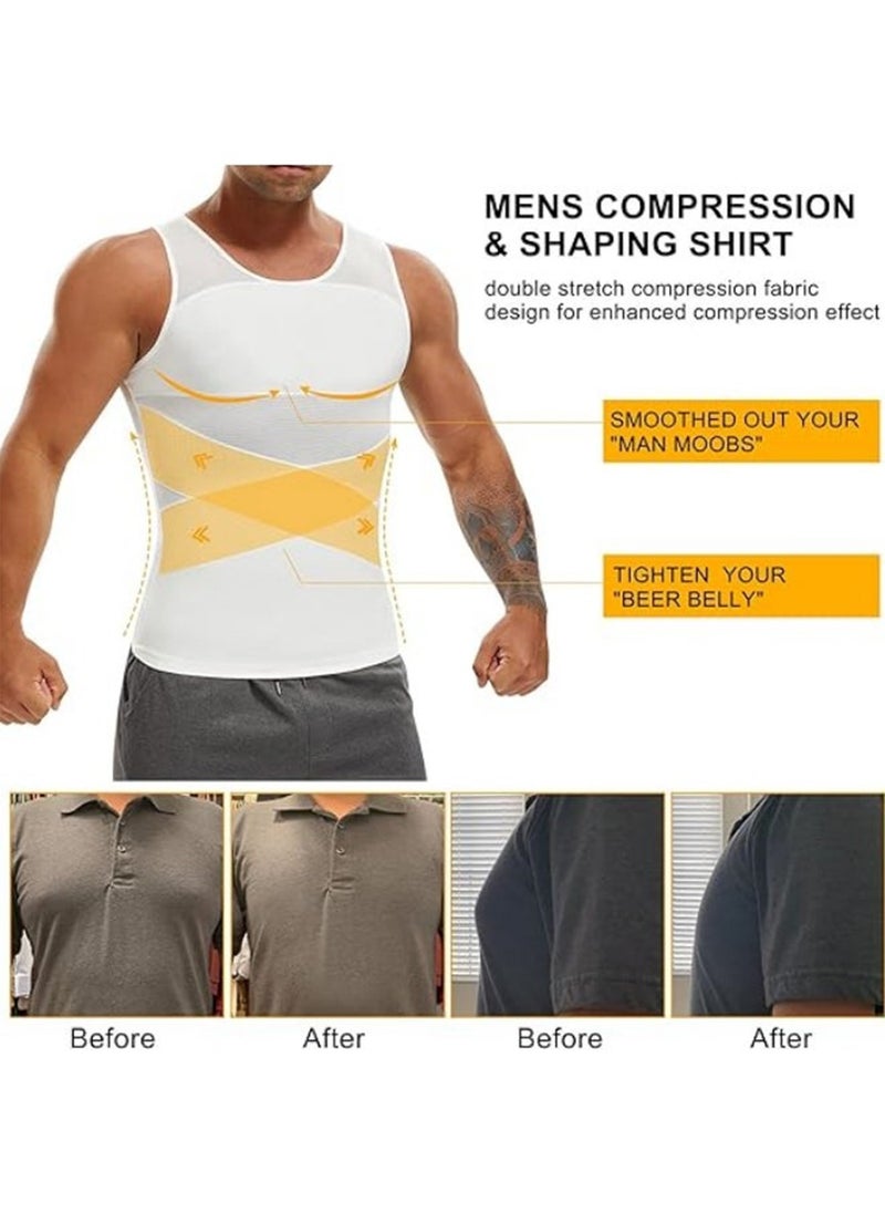 Men Chest Compression Vest Body Shaper Sleeveless Posture Corrector Slimming Tummy Control Waist Trimmer Mesh Tops Compression Shirt for Men Slimming Undershirt Body Shaper Tank top Shapewear Vest