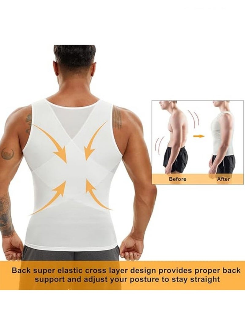 Men Chest Compression Vest Body Shaper Sleeveless Posture Corrector Slimming Tummy Control Waist Trimmer Mesh Tops Compression Shirt for Men Slimming Undershirt Body Shaper Tank top Shapewear Vest