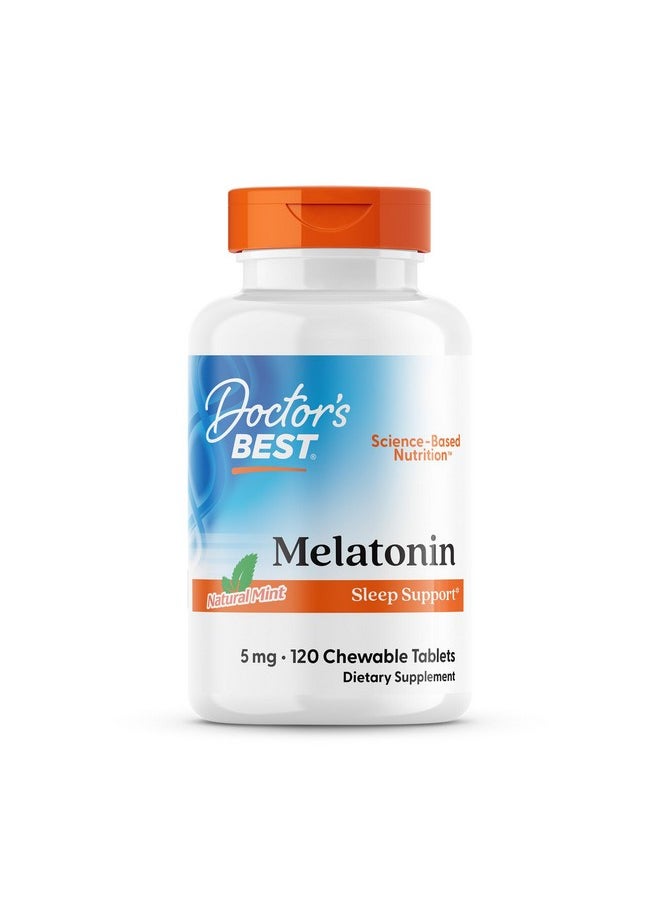 Doctor's Best Melatonin, Helps Promote Healthy Sleep, Jet-Lag, Brain Health & Cognitive Function, Non-GMO, Vegan, Gluten Free, 5 Mg, 120 Chewable Tablets