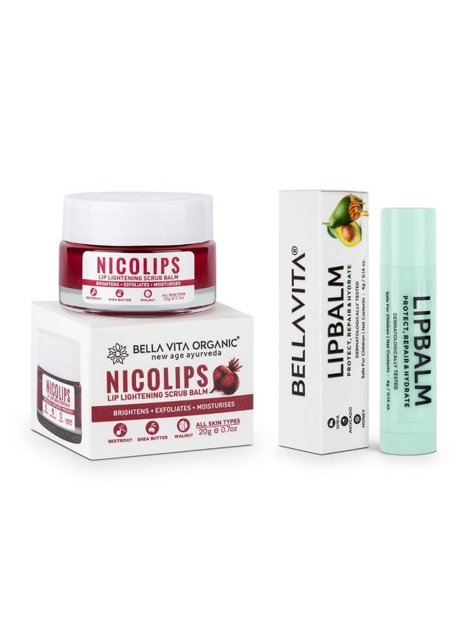 Nicolips Lip Scrub & Nicobalm Lip Balm Combo For Dry, Chapped & Dark Lips Remover Treatment, 20 G, 4 G