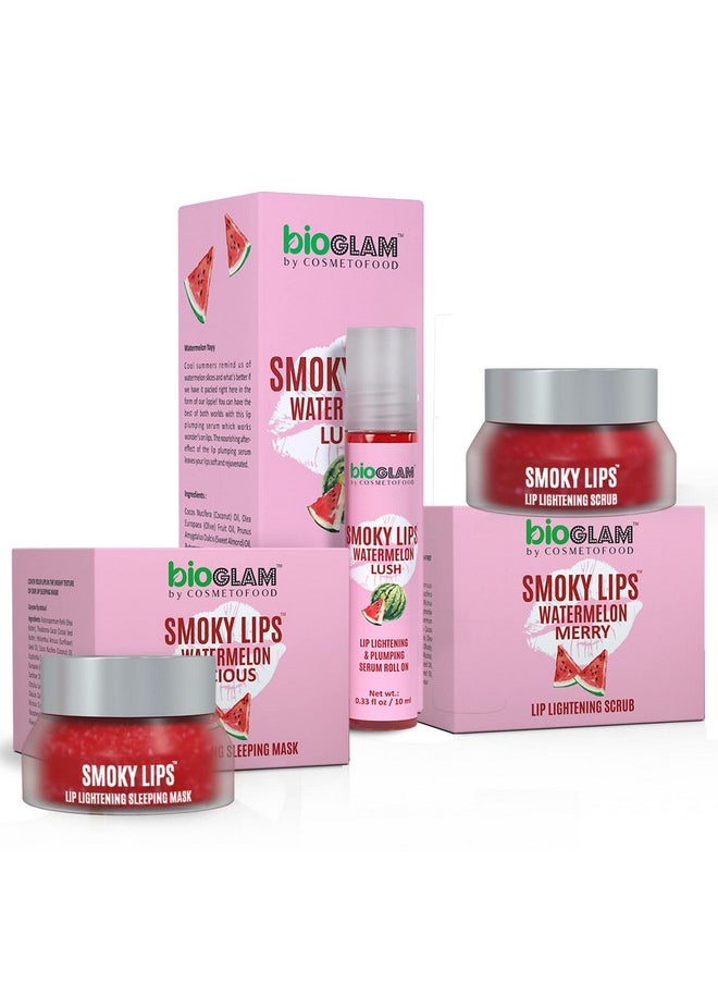 Bioglam Smoky Lips Watermelon Range With Lip Scrub | Lip Roll-On | Lip Mask For Perfect Lip Colour & Nourishment, 40G