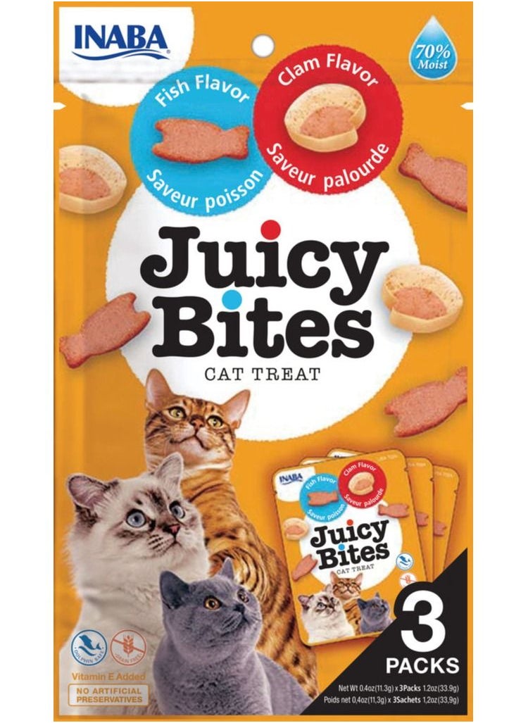 Inaba Juicy Bites Fish & Clam Flavor 33 - 9g -3 Pouches Per Pack- Pack of 6