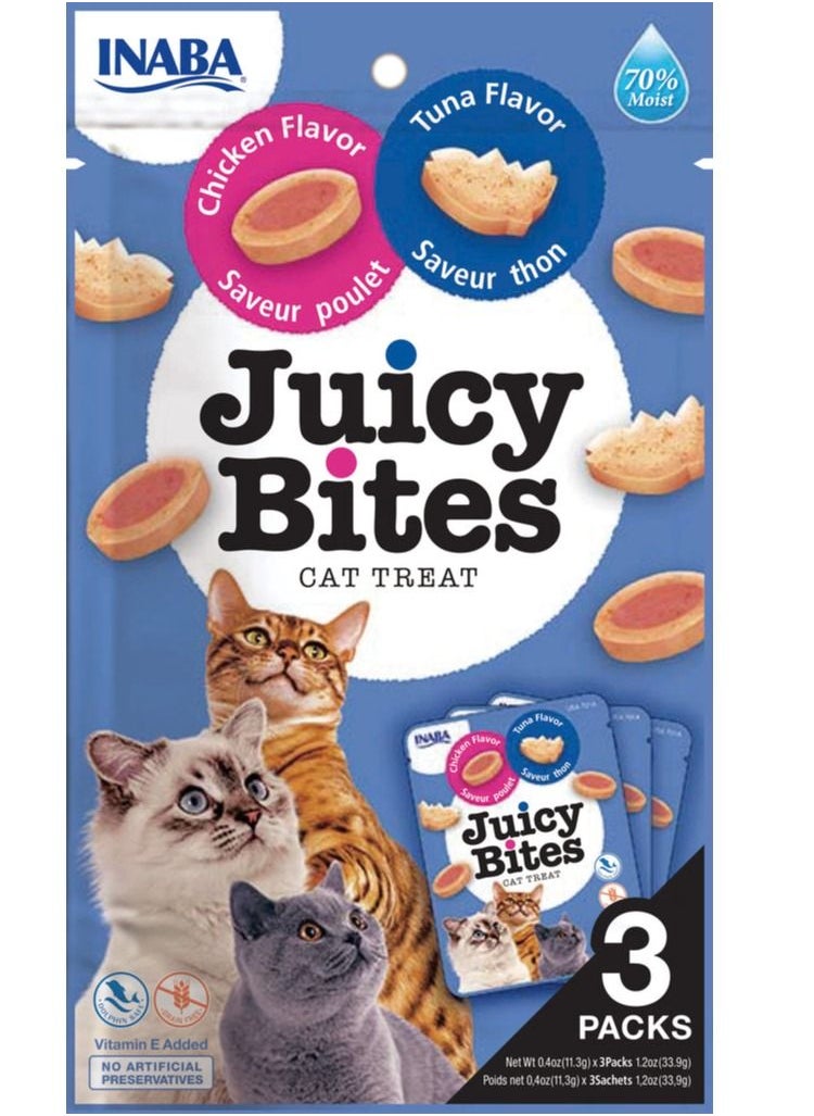 Inaba Juicy Bites Tuna & Chicken Flavor 33 - 9g -3 Pouches Per Pack- Pack of 6