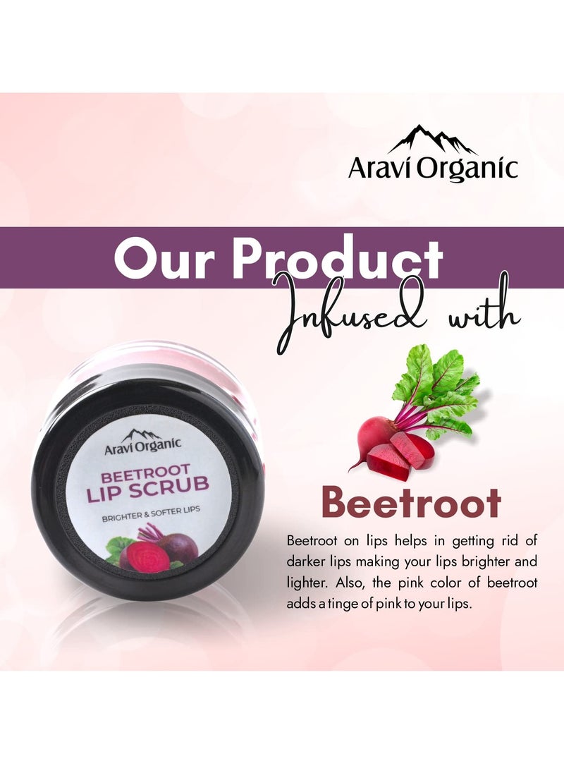 Aravi Organic Beetroot Lip Scrub With Beetroots, Shea Butter & Cocoa Butter - For Dark,Chapped & Pigmented Lips - For Brightening Dark Lips - For Men and Women - 15 gm