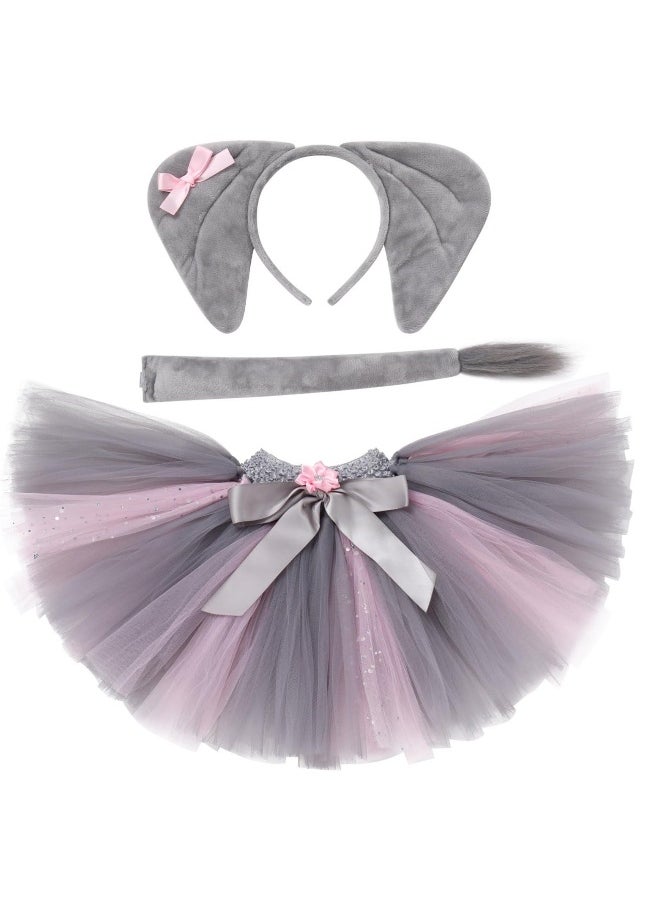 Animal Costume Kit, Elephant Headband, Tail, Tutu Skirt, Suitable for Birthday, Cosplay Dress Up Party Decorations