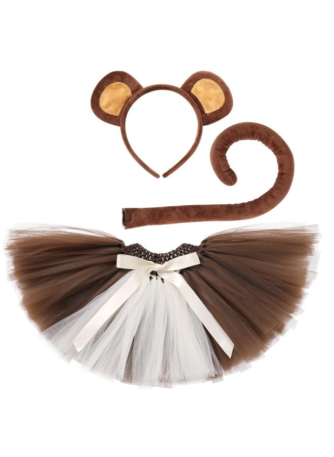 Animal Costume Set, Monkey Headband, Tail, Skirt, Cosplay Animal Themed Costumes, Suitable for Kids Cosplay Birthday Party Stage Performance