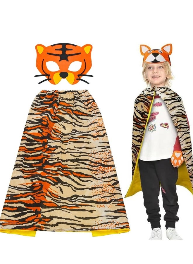 Tiger Costume Kids Skin Print Animal Cape and Mask for Dress Up Birthday Party Gifts Jungle Theme Supplies Stage Performance