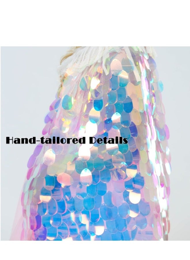 Rainbow Princess Cape for Girls - Children's Ribbon Simulation Wreath, Beach  Headwear, Dress Up Accessories 5T-8Y, Mermaid Sequin Cloak - Kids Party Clothes 2PCS