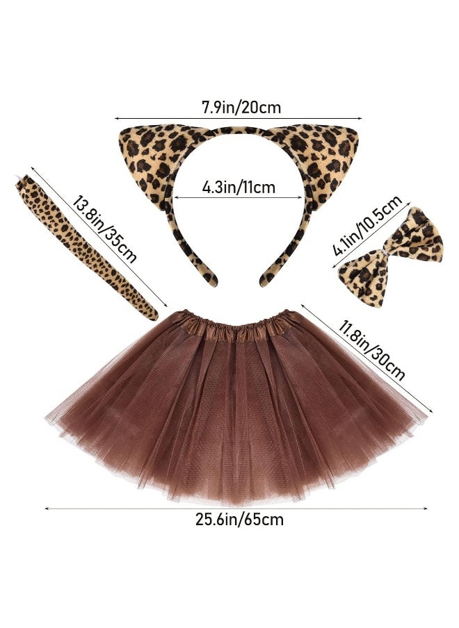 Leopard Costume Suit for Kids, 4Pcs Children's Animal Costume, Tutu Skirt with Animal Ear Headband Tail Bow Tie Carnival Cosplay Costume   Party Animal Costume for Girls