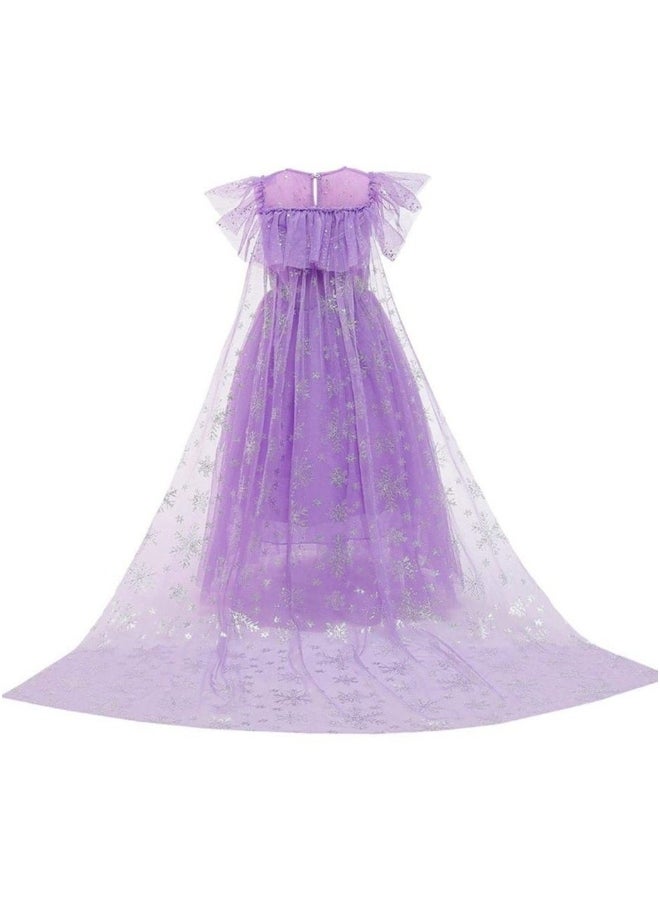 Girls Snow Queen Princess Fancy Dress Up Sequin Tulle Long Dress with Accessories for Kids  Birthday Party Carnival Cosplay 7-8 Years 51.0