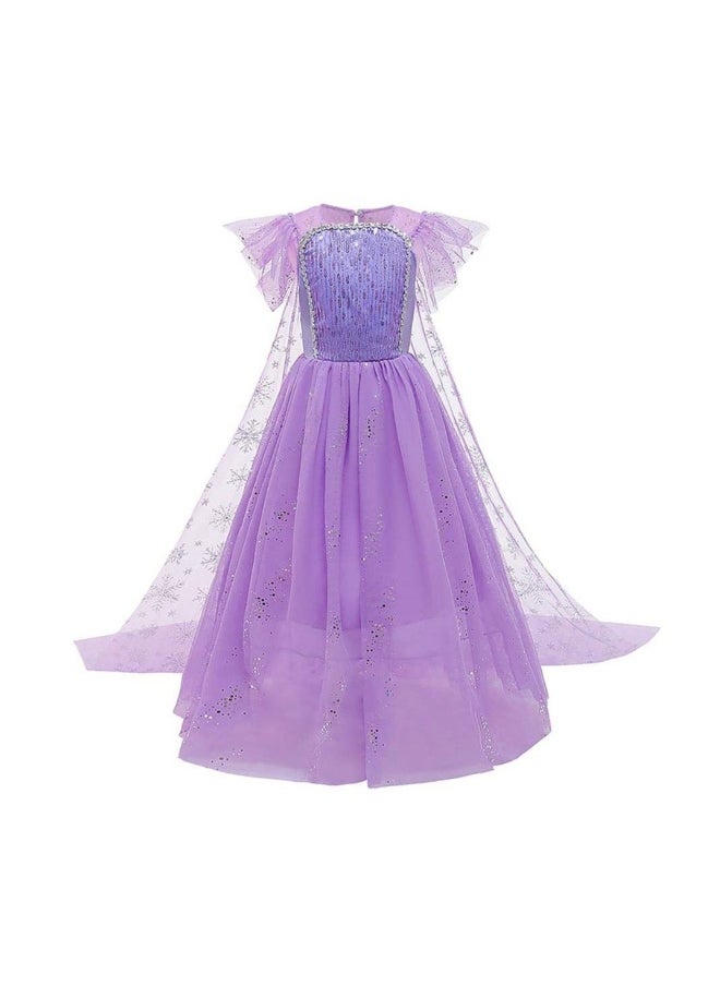 Girls Snow Queen Princess Fancy Dress Up Sequin Tulle Long Dress with Accessories for Kids  Birthday Party Carnival Cosplay 7-8 Years 51.0