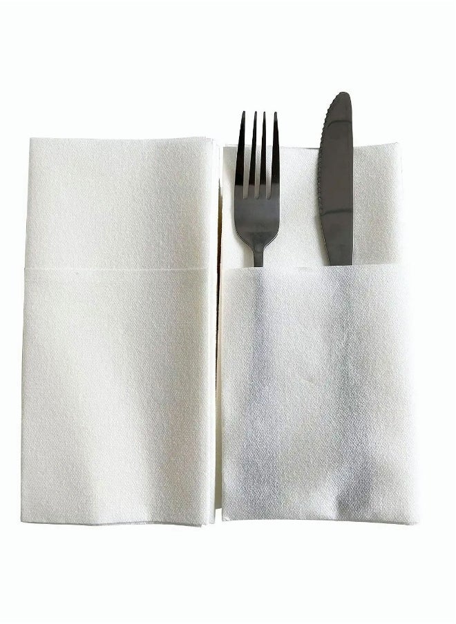 Disposable Cloth Like Napkins Built-in Flatware Pocket Wedding Party Linen Feel White Napkin Prefolded for Silverware 50 Count