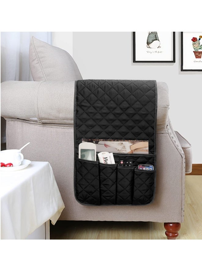 Sofa Armrest Organizer, Remote Control Holder for Recliner Couch, Arm Chair Caddy with 5 Pockets for Magazine-Remote control-Tablet-Phone-iPad-Books-Glasses