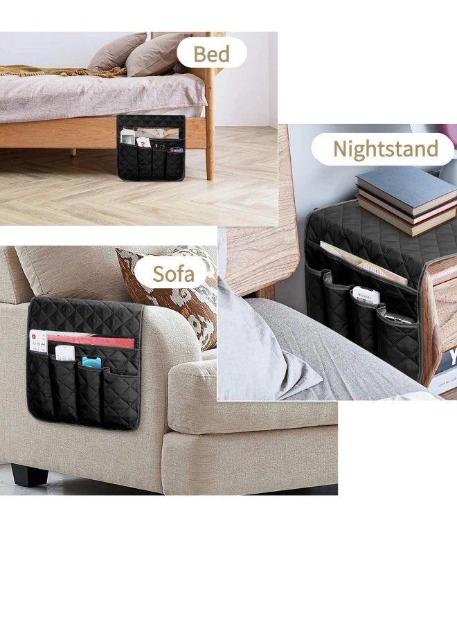 Sofa Armrest Organizer, Remote Control Holder for Recliner Couch, Arm Chair Caddy with 5 Pockets for Magazine-Remote control-Tablet-Phone-iPad-Books-Glasses