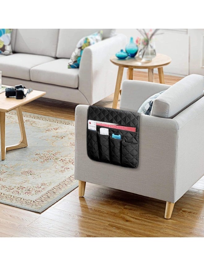 Sofa Armrest Organizer, Remote Control Holder for Recliner Couch, Arm Chair Caddy with 5 Pockets for Magazine-Remote control-Tablet-Phone-iPad-Books-Glasses