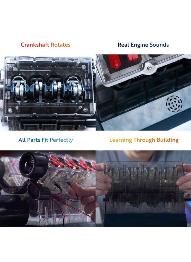 V8 Combustion Engine Model Kit That Runs - Build Your Own Stem Mini V8 Model Engine Kit For Adults & Kids Age 12+, Visible V8 Mini Engine Kit That Works For Adult W/ 270 Stem Parts