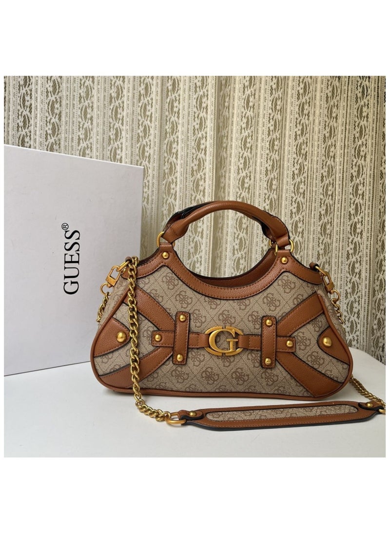 Women's New Vintage Rivet Printed Chain Crossbody Shoulder Handbag 31.5×9×18CM