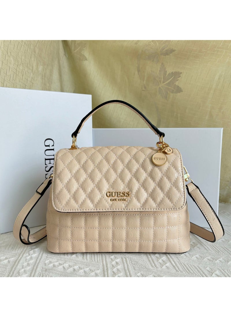 Women's Gold Double-layer Diamond Lattice Flap Bag Shoulder Handbag 26×9×17.5CM