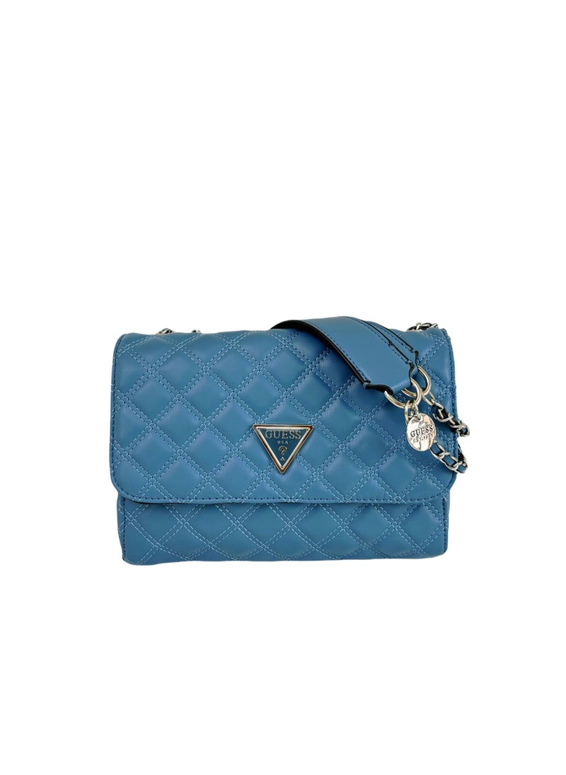 Women's Blue Double-layer Diamond Lattice Flap Bag One-shoulder 23×7.5×17cm