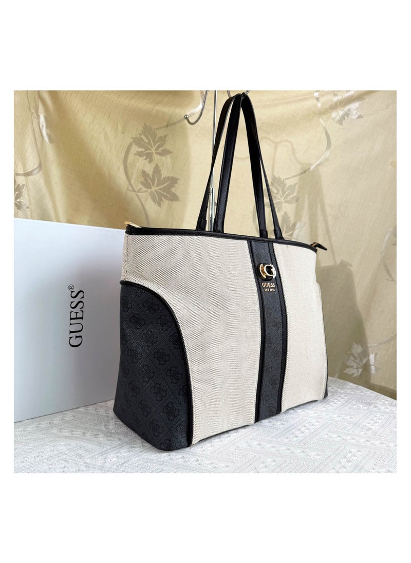 Large Capacity Classic Canvas Splicing Laptop Tote Women's Shoulder Bag 43.5×16×29CM