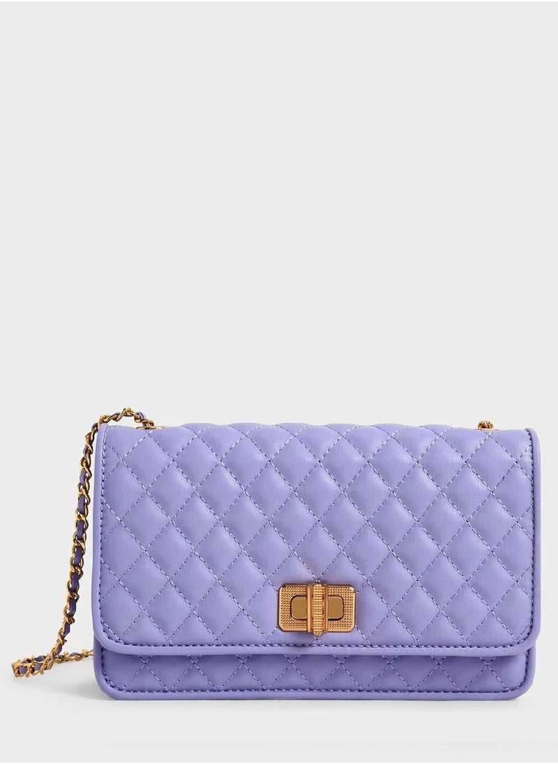 Charles & Keith Metallic Turn-Lock Quilted Clutch