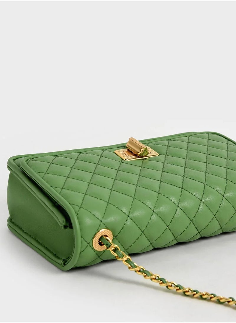 Charles & Keith Metallic Turn-Lock Quilted Clutch