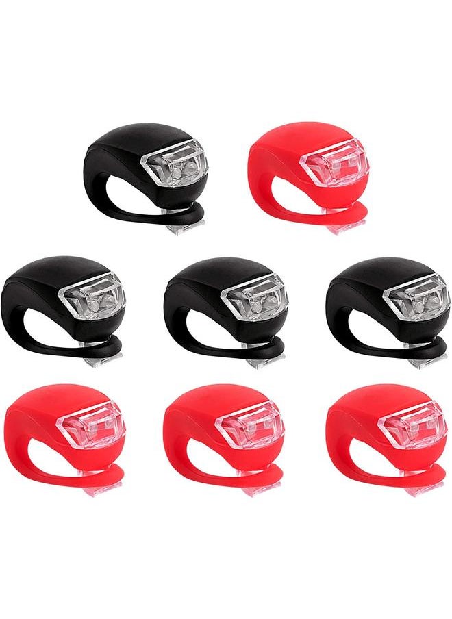 8 Pack Bicycle Light, Silicone LED Bike Light Set, 4 PCS Bike Headlight and 4 Pcs Taillight (Red & White)-Multi-Purpose Waterproof