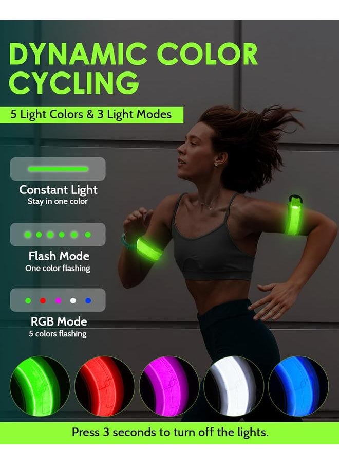 Rechargeable LED Armband 2-Pack, High Visibility Reflective Running Gear for Night Safety, 5 Colors & 3 Modes Light Up Armbands for Night Walking, Cycling, Running Gift for Women Men，White