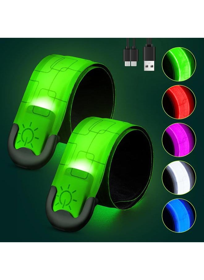 Rechargeable LED Armband 2-Pack, High Visibility Reflective Running Gear for Night Safety, 5 Colors & 3 Modes Light Up Armbands for Night Walking, Cycling, Running Gift for Women Men，White