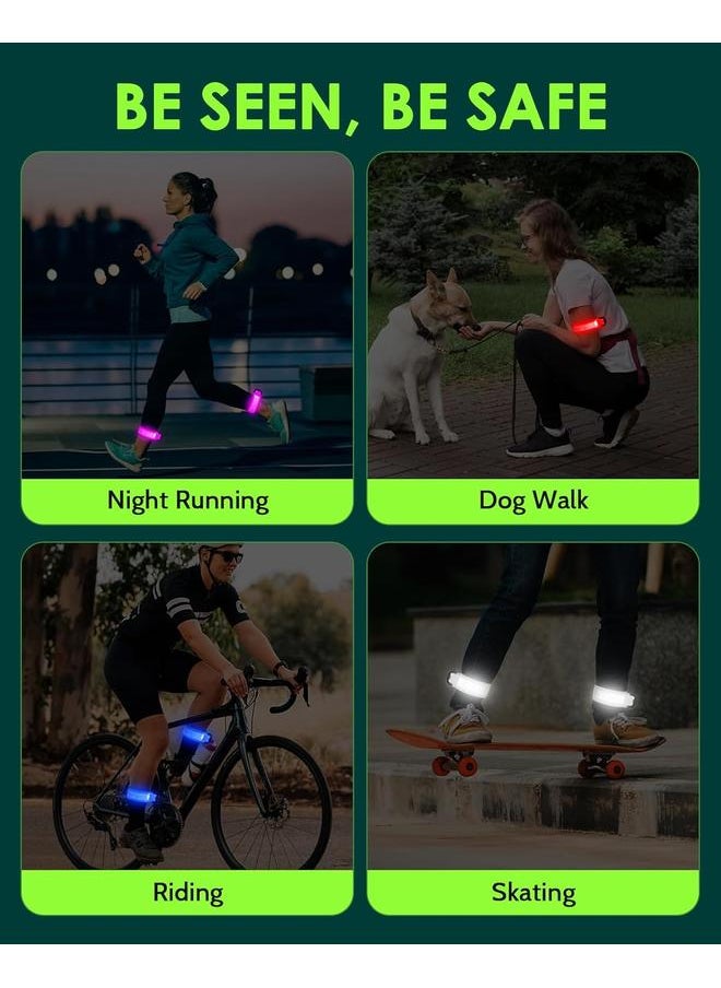 Rechargeable LED Armband 2-Pack, High Visibility Reflective Running Gear for Night Safety, 5 Colors & 3 Modes Light Up Armbands for Night Walking, Cycling, Running Gift for Women Men，White