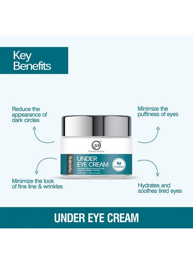 Retinol Under Eye Cream For Dark Circles, Puffiness & Fine Lines | Dark Circles Remover Eye Cream With Peptides For Puffy Eyes | Suitable For Women & Men Of All Skin Types - 30Gm