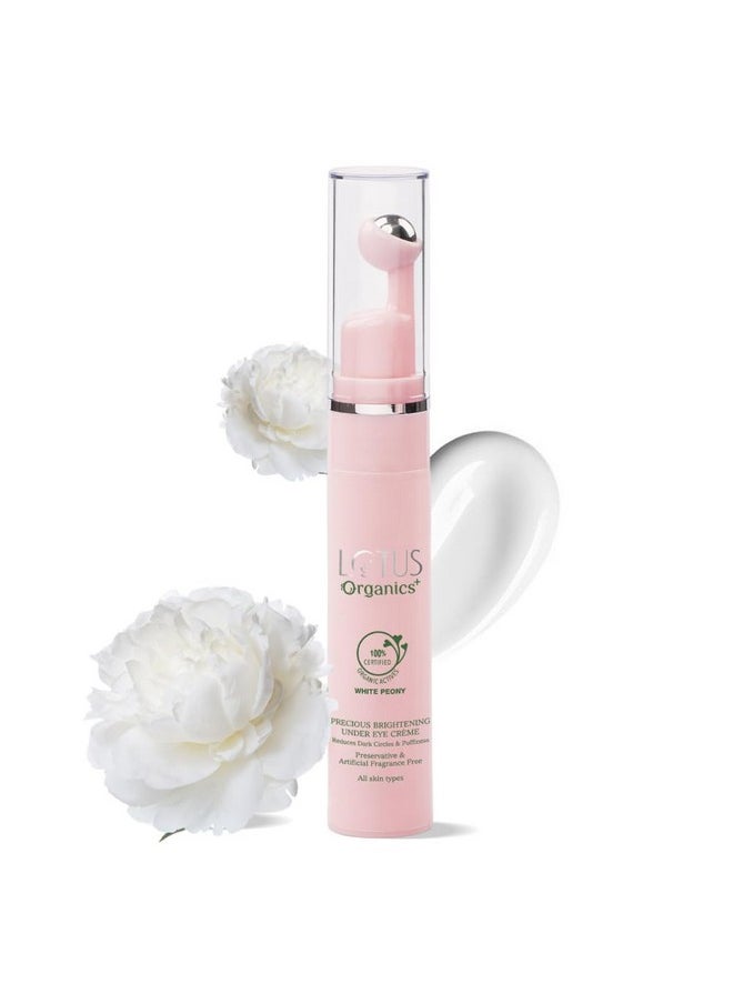 Precious Brightening Under Eye Cream | With Cooling Massage Roller | Reduces Puffiness & Dark Circles | Preservative Free | Sulphate & Paraben Free | All Skin Types | 15G