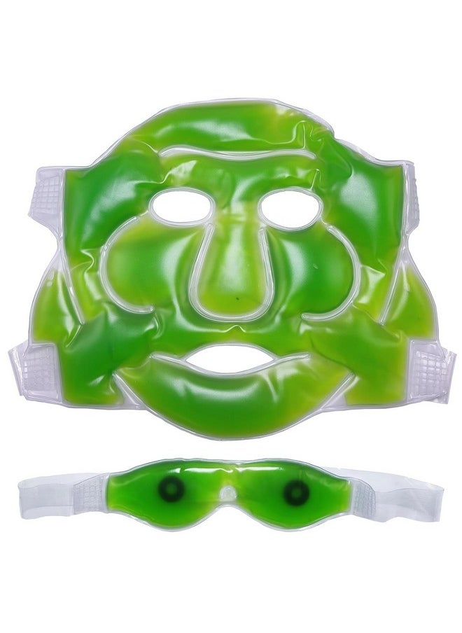 Aloe Vera Cool Gel Full Face Mask Summer Ice Cooling Sleeping Mask For Eye Patches Remove Dark Circles Fatigue Cool Eyes Patch Pads Eye Care + Eye Mask,1Pcs