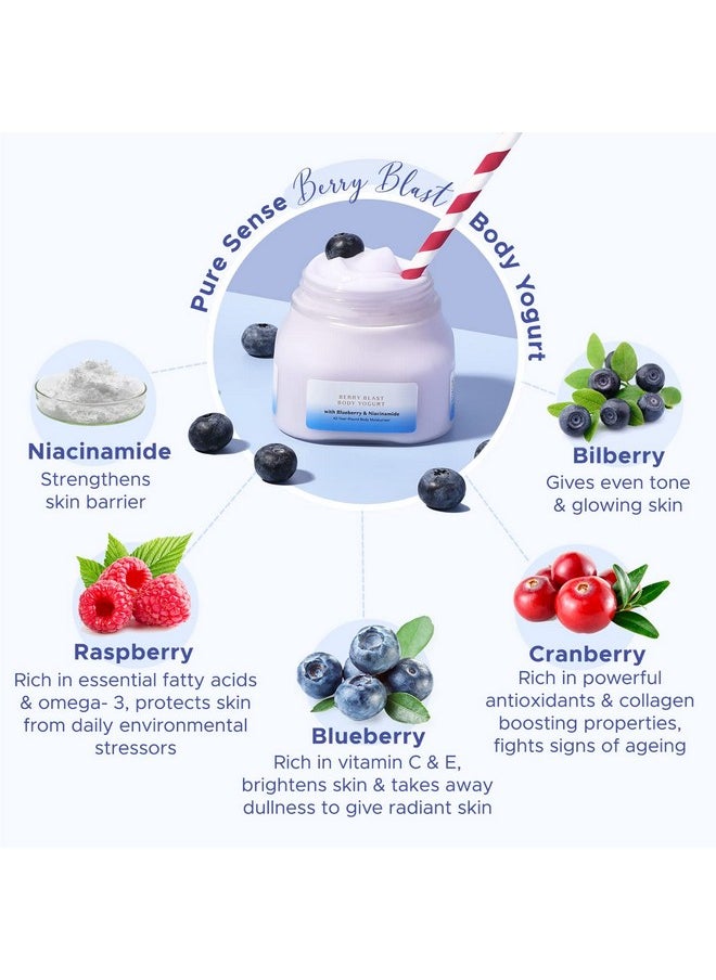 Berry Blast Body Yogurt With Blueberry & Niacinamide | For Deeply Nourished, Moisturised And Glowing Skin | Refreshing Aroma | All Skin Types | 160Ml