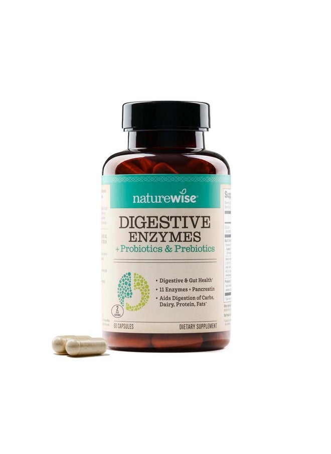 NatureWise Digestive Enzymes - Multi Enzymes with Probiotics + Prebiotics - Bromelain + Papaya Enzyme for Digestion of Carbs, Fats, Proteins, & Fiber - Soy-Free, Non-GMO - 60 Capsules[1-Month Supply]