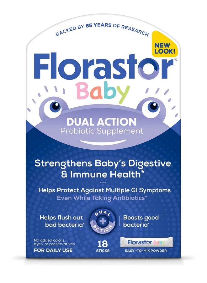 Florastor Baby Daily Probiotic Supplement, Powder Mixes with Milk, Formula or Soft Foods, Saccharomyces Boulardii CNCM I-745 (18 Powder Sticks)