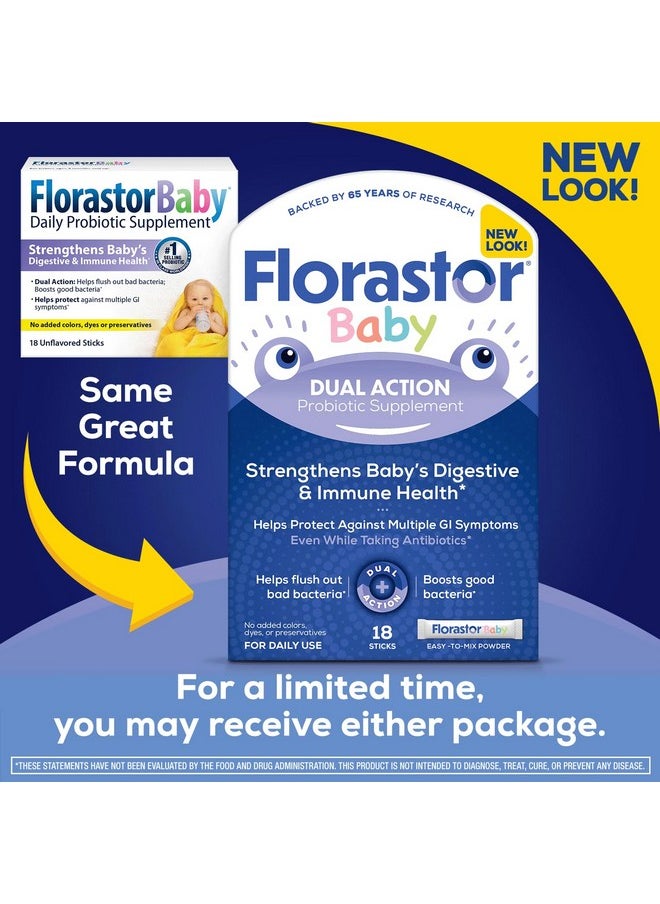 Florastor Baby Daily Probiotic Supplement, Powder Mixes with Milk, Formula or Soft Foods, Saccharomyces Boulardii CNCM I-745 (18 Powder Sticks)