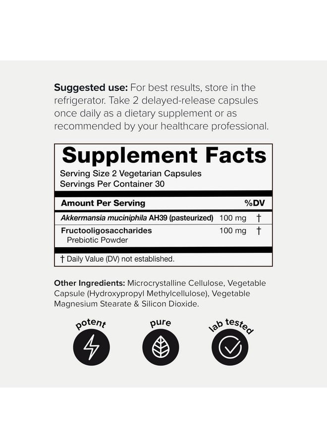 Ultra High Strength Akkermansia Muciniphila Probiotic - 10 Billion n-AFU for Better Gut Health & GLP-1 Support - Shelf-Stabilized, Lab-Tested for Maximum Purity & Potency, 60 Delayed-Release Veg Caps